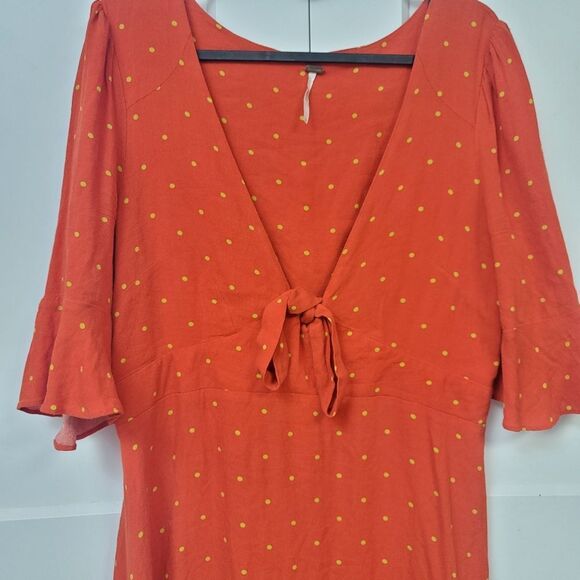 Free People All Yours Orange Polka Dot Mini Dress, Small - Picture 8 of 9